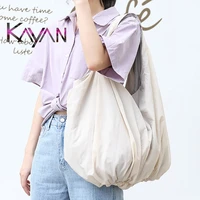 korean fashion trend canvas women bag causal solid color ruched shoulder hobo underarm bag