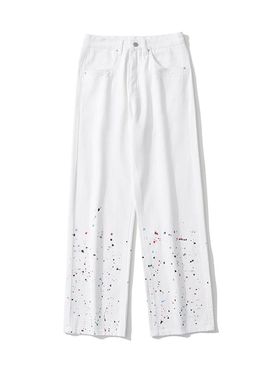 Four Seasons Men Jeans Splattered Ink Hip Hop Loose Straight Skateboard Long Pants Streetwear Y2K Men Jeans Ins Hot Men Clothing