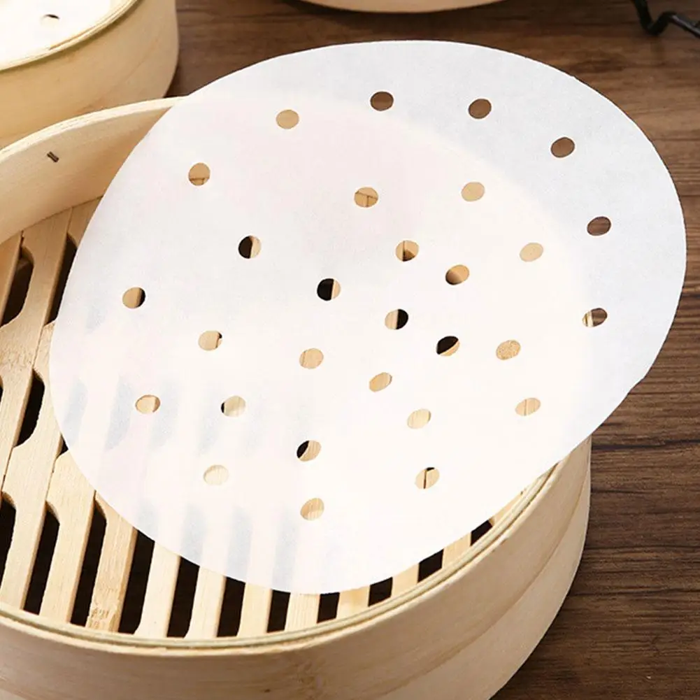 100pcs 15/16/18/19/20 Cm Air Fryer Liners Perforated Non-stick Mats Perforated Parchment Papers Steaming Basket Mat Baking For K