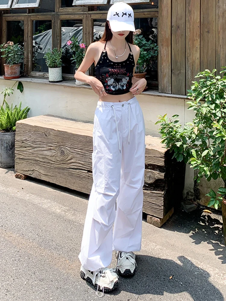 Y2K одежда свободные спортивные брюки большого размера на завязках с высокой