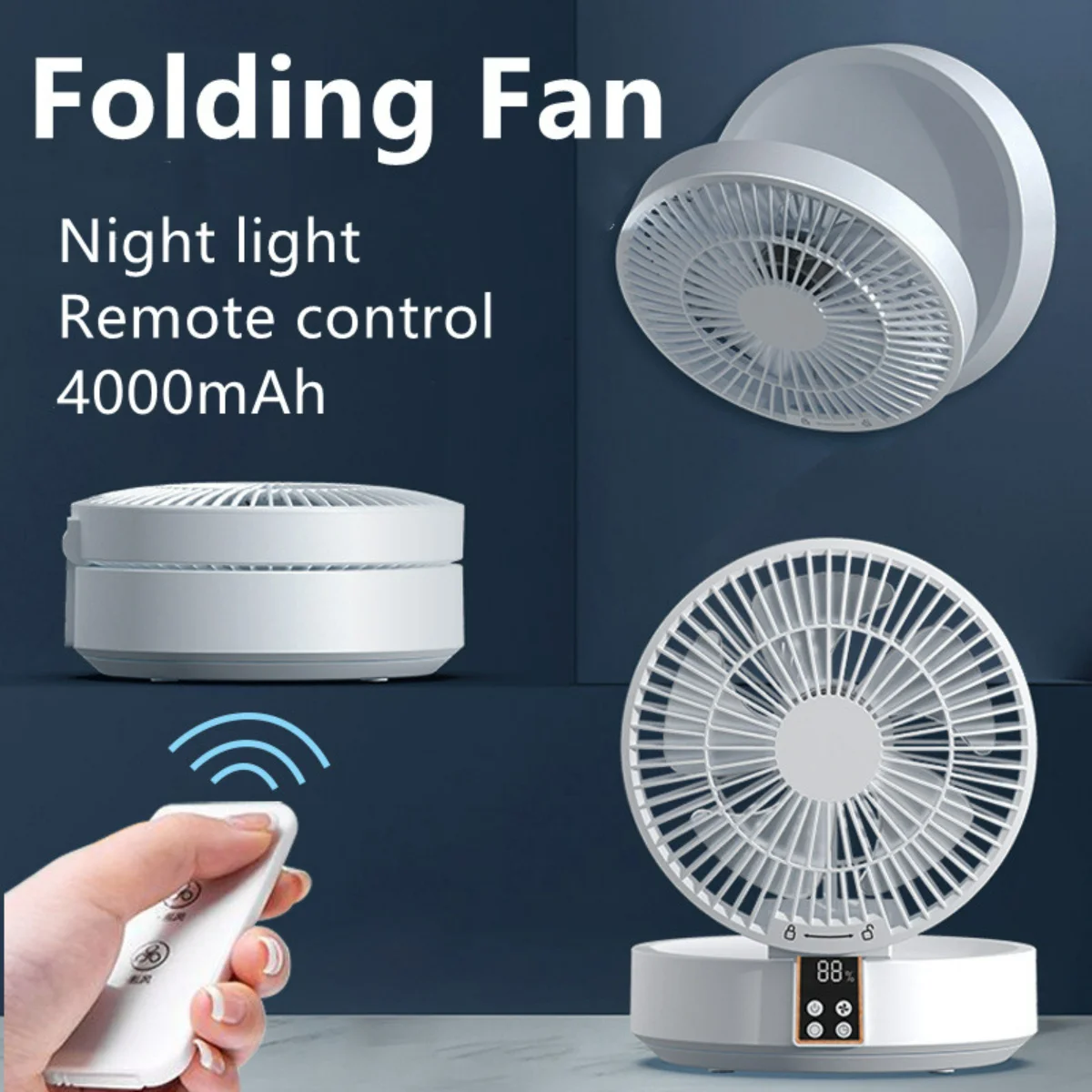 

Remote Fan USB Charging Folding Portable Fan Desktop Mini Fan Remote Control Home Camping Conditioner Fans with LED Light