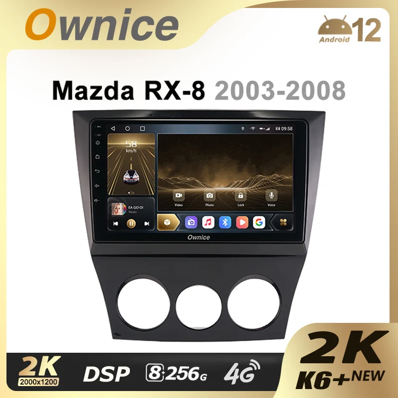 Ownice K6+ 2K для Mazda RX-8 2003-2008 Android 12.0 8G+256G Автомобильный радиоприемник Setero Auto Audio 360