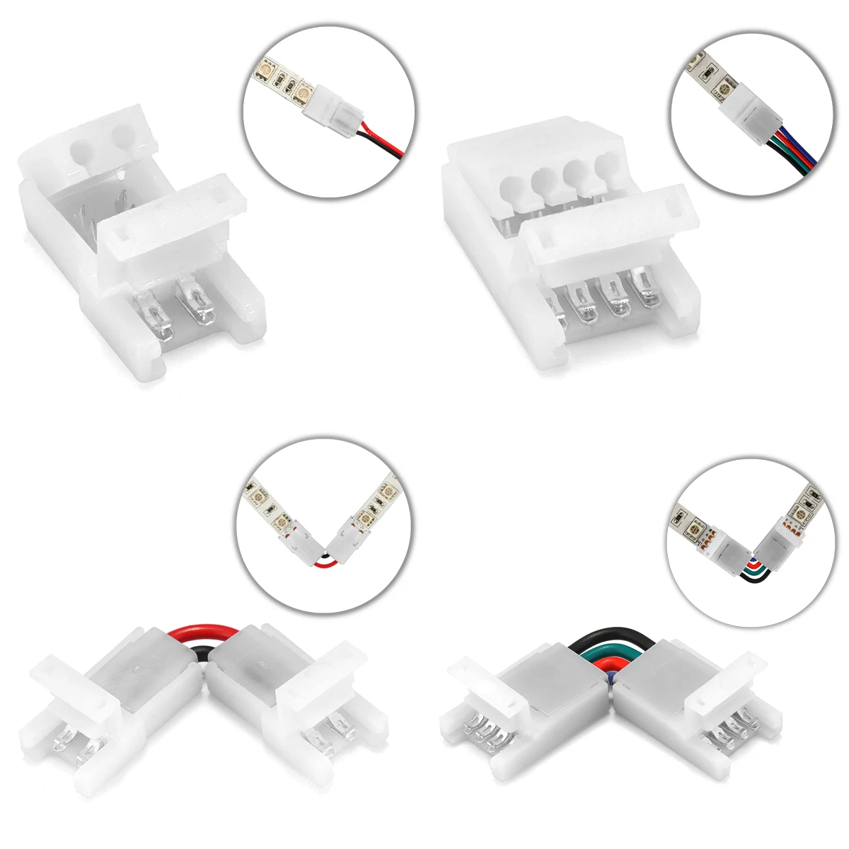 5-100pcs LED Strip Connector 2/3/4pin Strip Light to Copper Electrical Connector For 5835 RGB WS2812B Strip to Wire Terminals