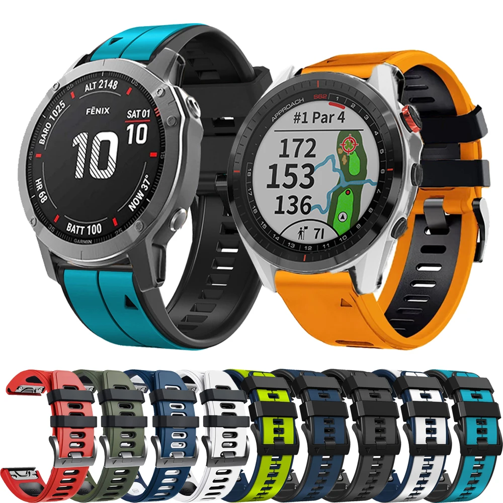 22 26 мм двухцветные силиконовые сменные ремни для Garmin Fenix 7X 7 6 6X Pro 5 5X Plus 3HR Легко