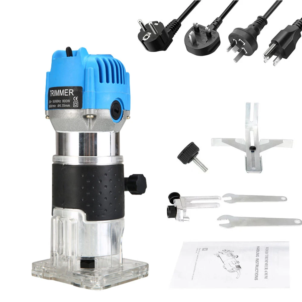 

6/6.35/8mm 800W 30000Rpm Wood Router Tool Electric Trimmer Woodworking Machines Manual Hand Trimmer 1/4 inch Milling Cutter
