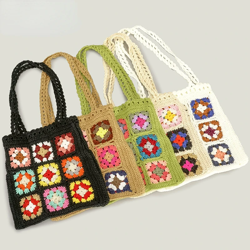 

Spring and Summer New Ethnic Pattern Hand-Woven Bag Stitching Wool Handbag European and American Popular Messenger Bag