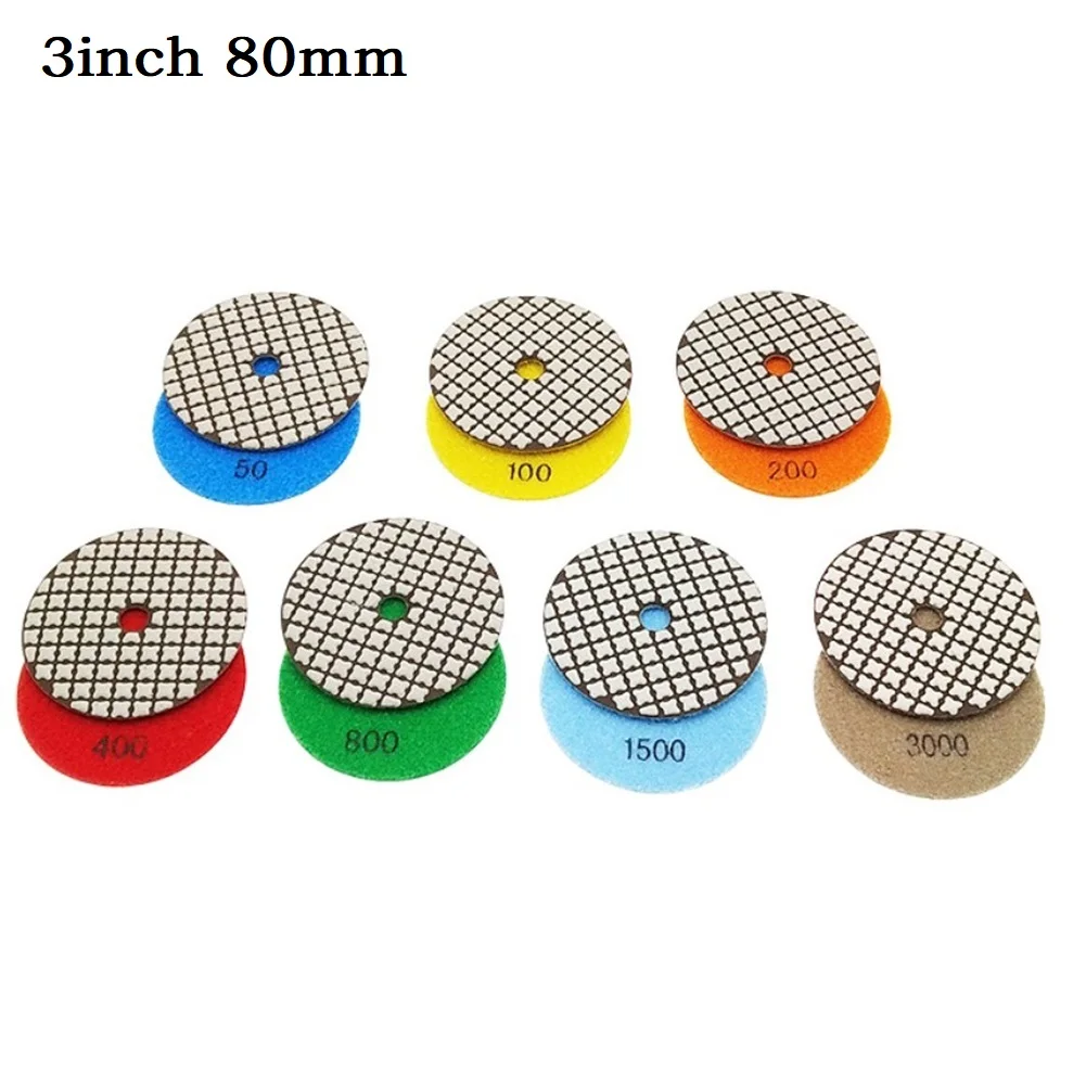 

1 Pc 3inch Polishing Pad Dry Diamond Grinding Disc Flexible Buffing Wheel 50/100/200/400/800/1500/3000 Grit For Granite Sanding