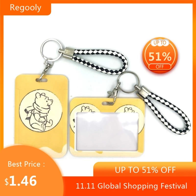 

Pooh Bear Winnie Fashion Women Card Holder Lanyard Colorful Retractable Badge Reel Doctor Student Exhibition ID Card Clip Holder