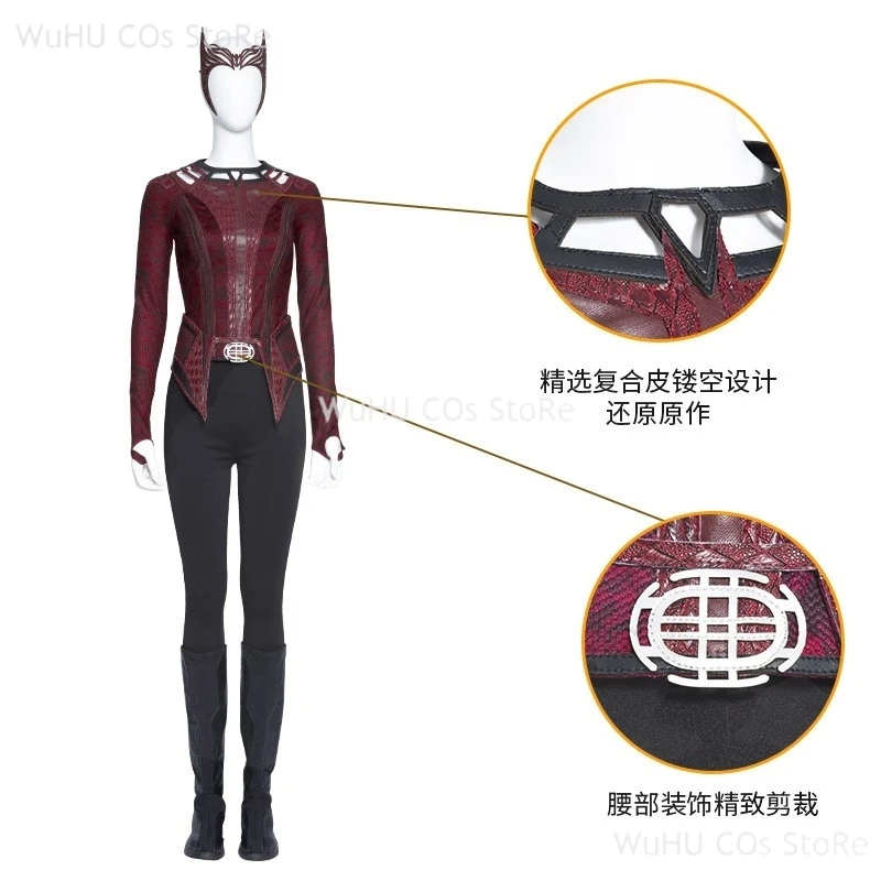 Фото Алый косплей ведьма Maximoff Wanda Vision косплей костюм головные уборы плащ и брюки полный комплект наряд аксессуары для Хэллоуина реквизит №4