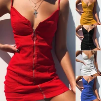 zipper hip skirt sexy suspender dress summer newvestidos