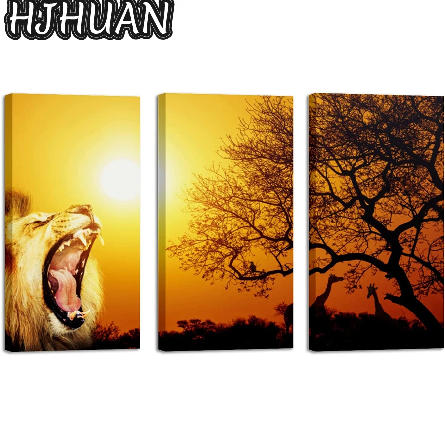 

3pcs sunset, lion, nature landscape Diamond painting circle full square mosaic cross stitch mosaic diamond embroidery home decor