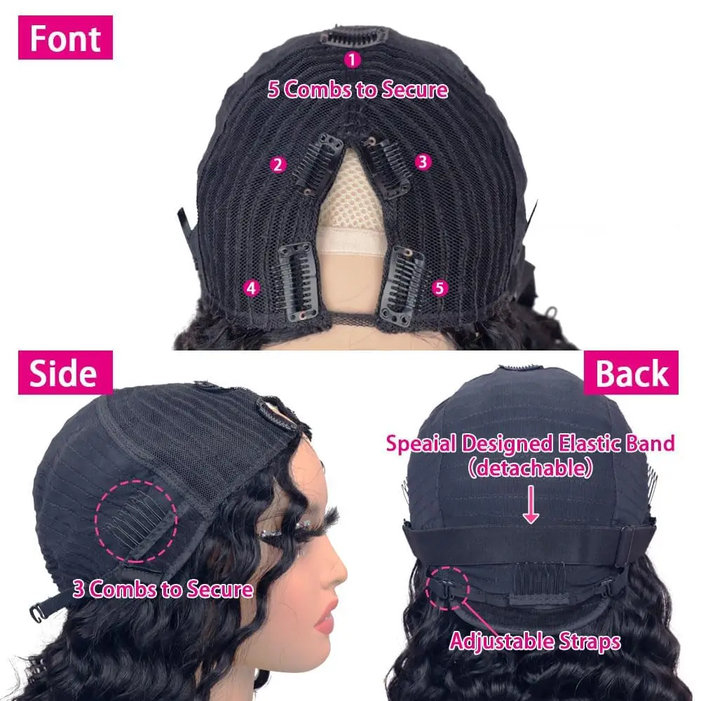 V-образные волнистые парики машинного производства для женщин волосы Remy средней