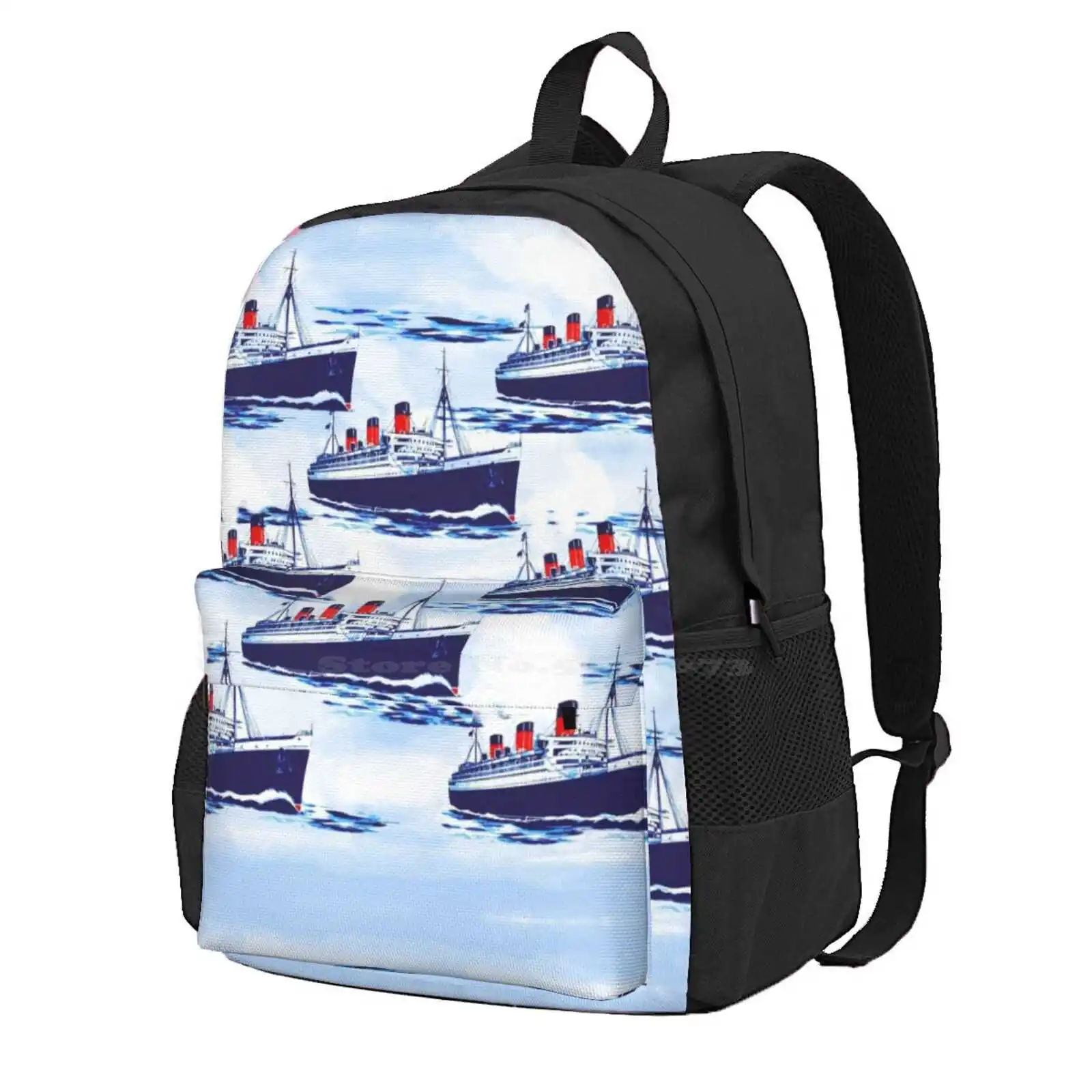 Школьный ранец с рисунком лодки модный рюкзак акварелью синий красный белый узор