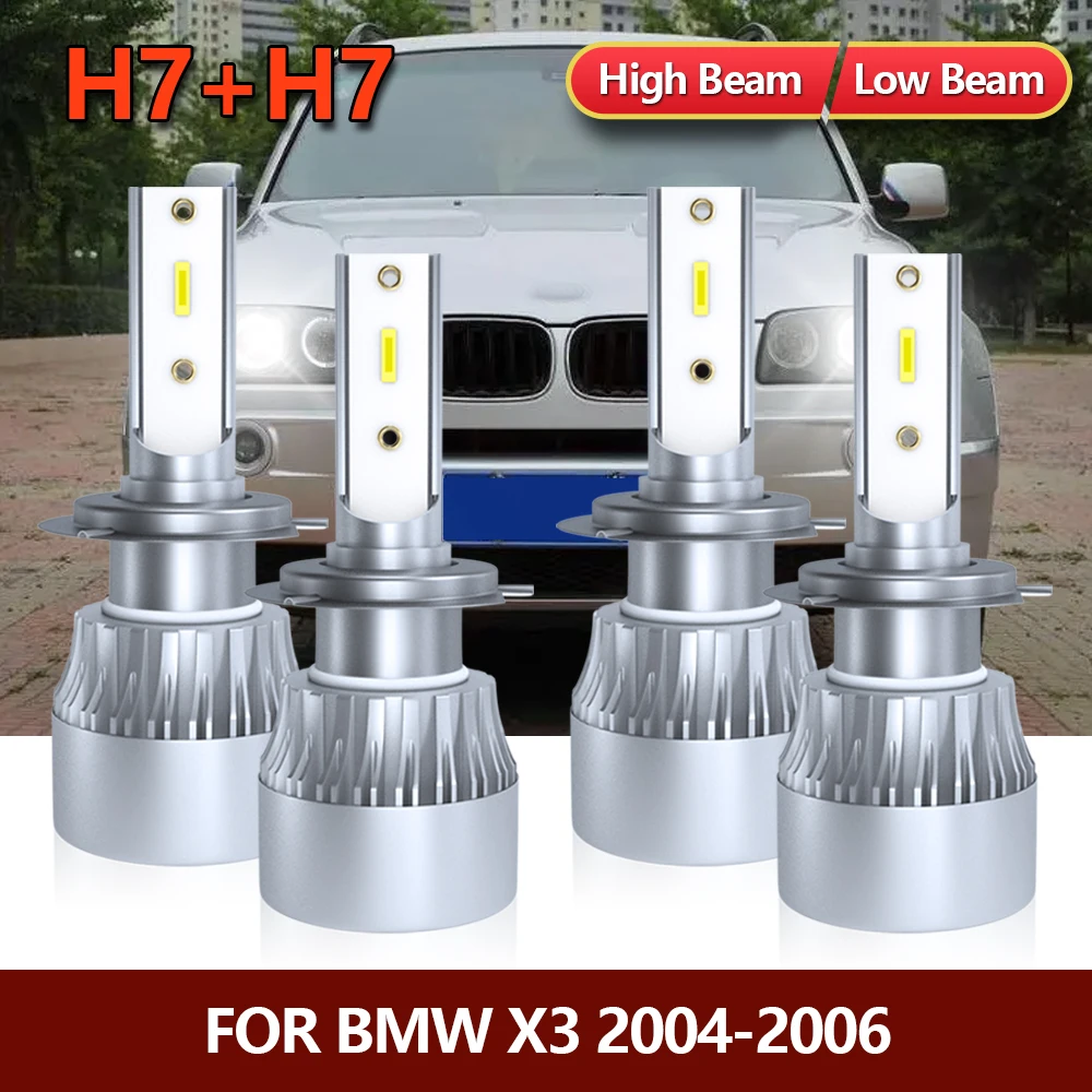 

4x Combo LED Headlight Bulbs H7 High Low Lamp Conversion Kit Brightness White Replace For BMW X3 2004 2005 2006