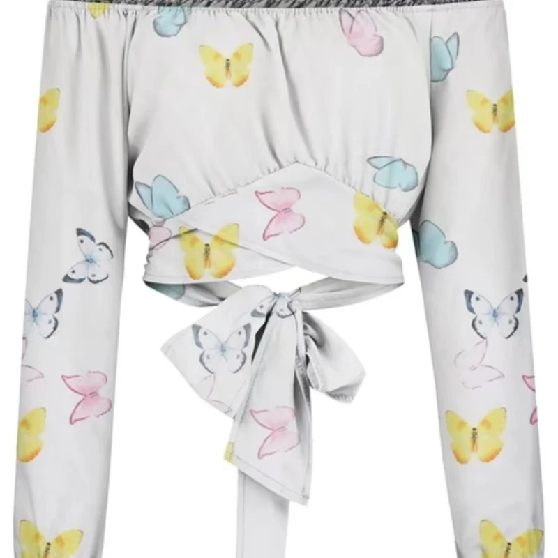 Женская блузка с длинными рукавами и открытыми плечами перекрестными бретелями