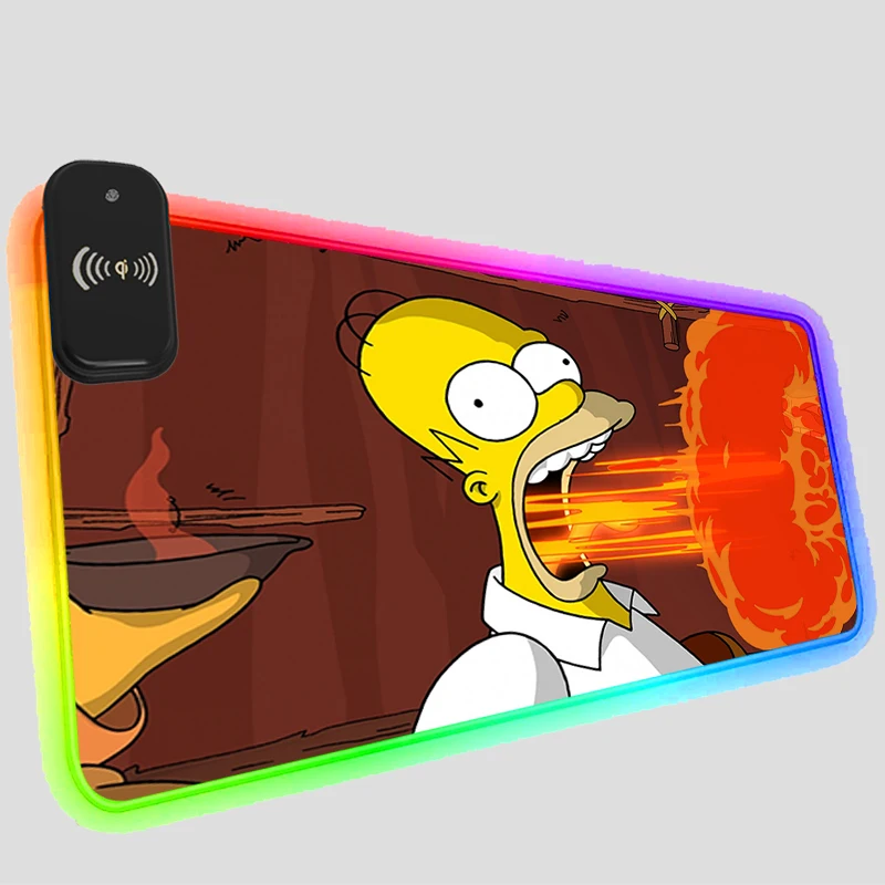 

Коврик для мыши с RGB светодиодный в стиле Симпсонов, игровой коврик для мыши с беспроводной зарядкой и светодиодной подсветкой, светящийся и...