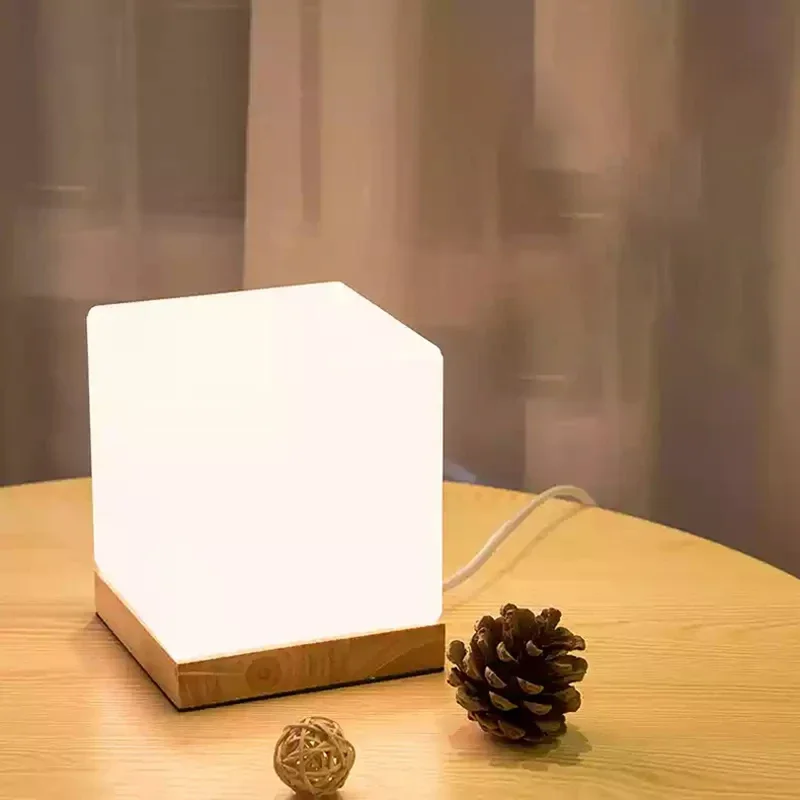 

Led Lighting Square Bedroom Bedside Lamp Modern Simple White Glass Ice Table Lamp Night Lamps for The Bedroom Light Fixture