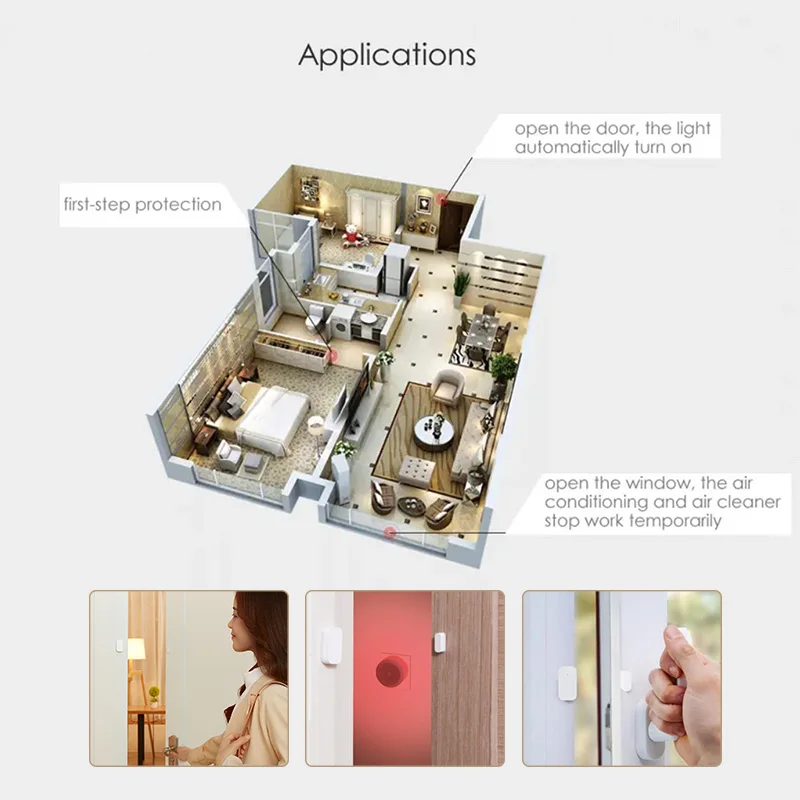 Датчик открытия окон и дверей Aqara Zigbee Беспроводной сенсор работает с приложением