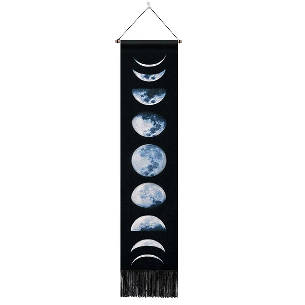 

Moon Phase Tapestry Wall Hanging Flowers Moon Star Tapestry Black and White Tapestry for Bedroom Living Room Decor 32.5x130cm