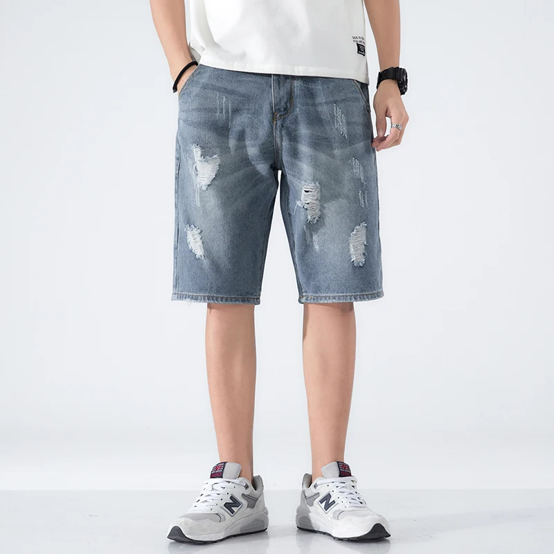 Hip Hop Denim Shorts Men Jeans Loose 