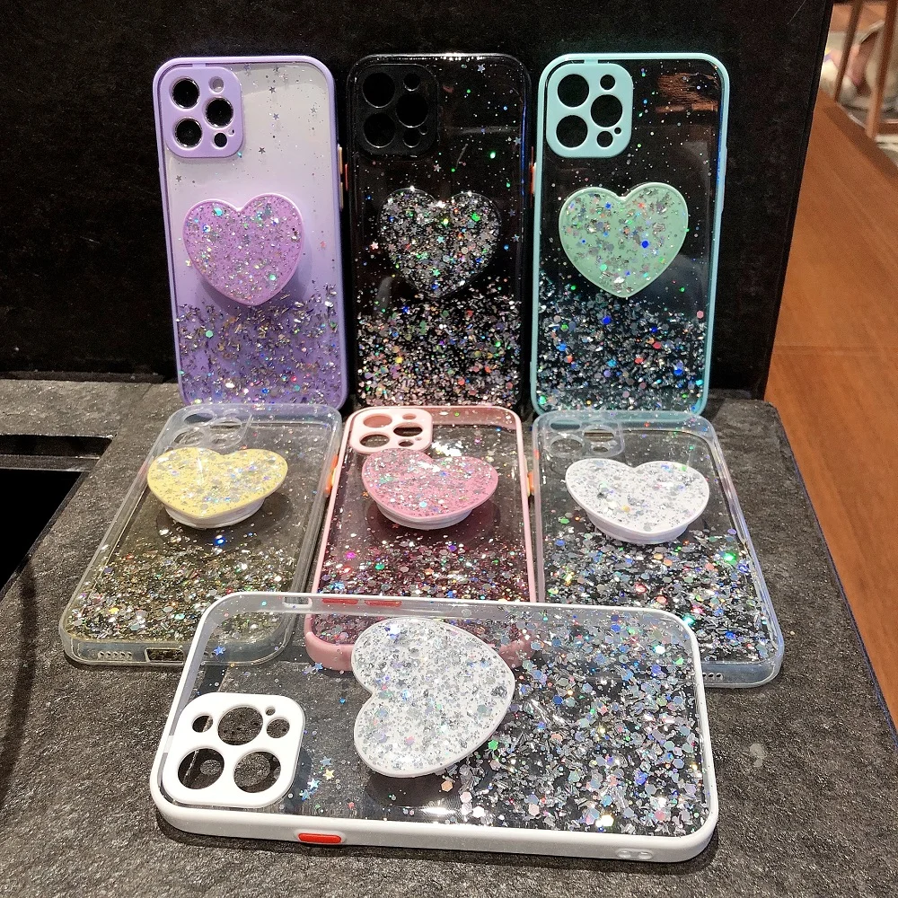 Glitter Case for iPhone 14 13 11 Case 12 Pro Max Funda 8 7 6S 6 Plus XS Max XR X 13 12 Mini Cover Silicone Love Heart Holder