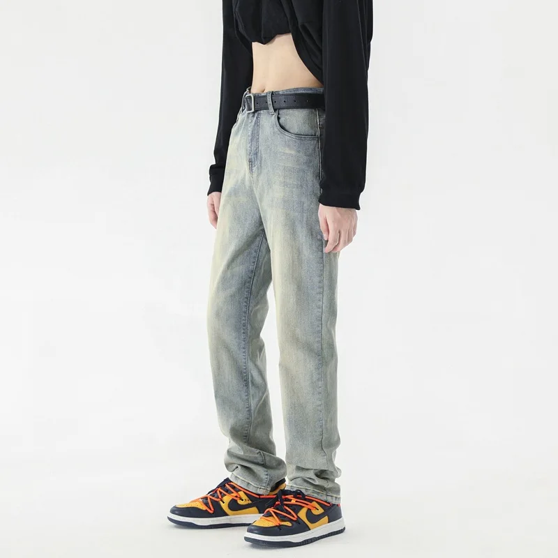 

Джинсы мужские стрейчевые, умываемые прямые джинсы в американском стиле, простые трендовые повседневные, для похудения, весна-осень