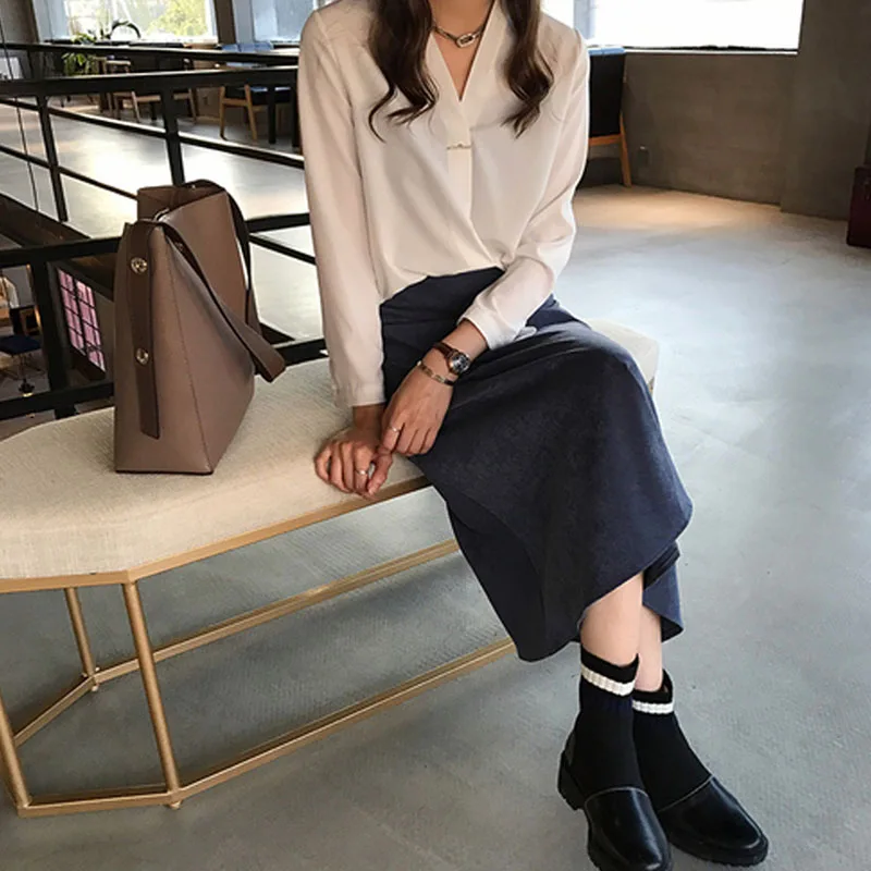 Женская шифоновая блузка с длинным рукавом элегантная белая Повседневная