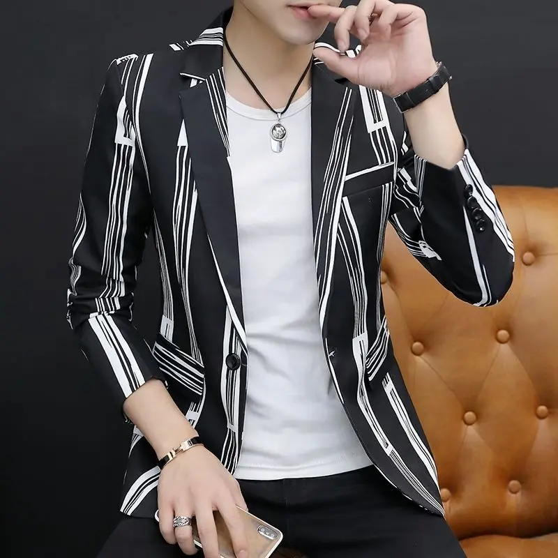 

White Blazer Men Striped Blazer Slim Fit Suit Jacket Male Fashion Casual Man Suits Blazers Black Men Leisure Suit Coats E249