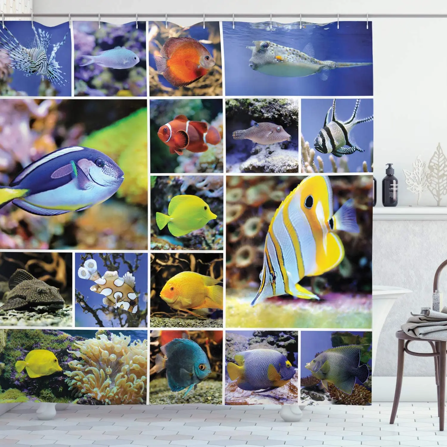 Океан душевая занавеска коллаж подводных фотографий с группой тропических