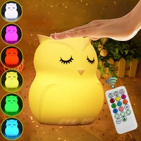 rechargeable led cute owl lamp touch sensor remote control bedside cartoon soft silicone baby sleep night light for kid gift
