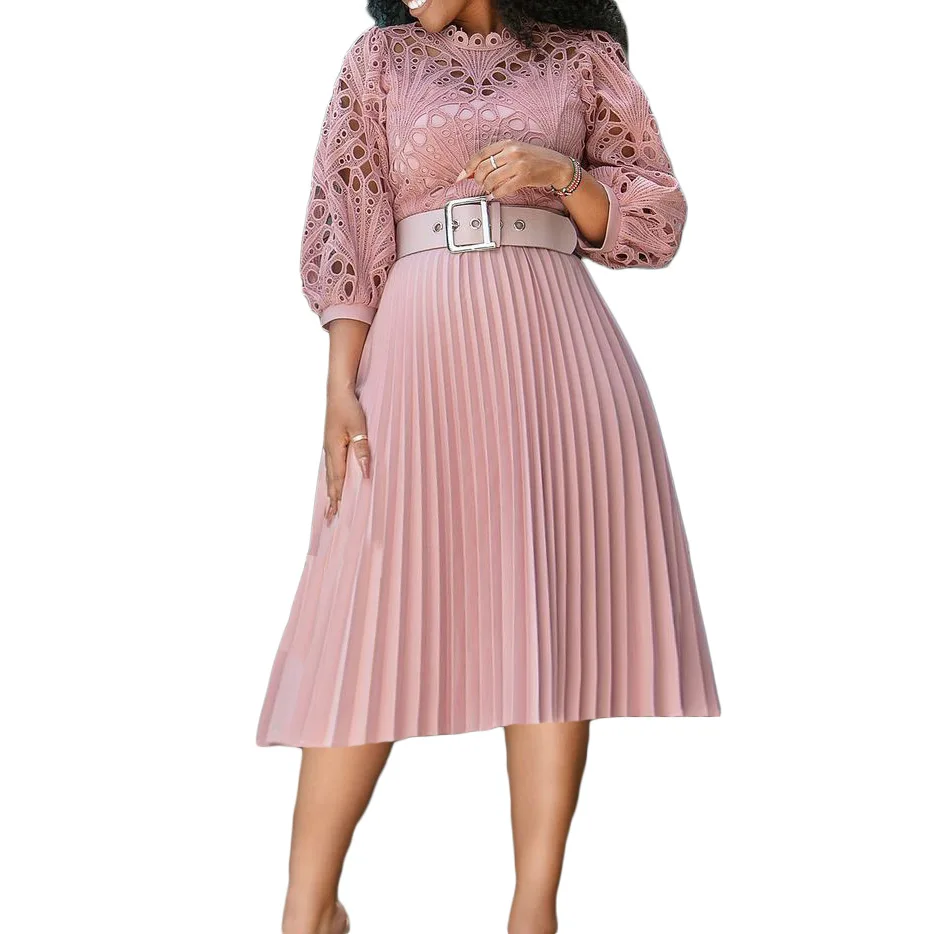 

S-3XL African Solid Color Sexy Lace Long Sleeve Formal Prom Long Elegant Dresses for Women 2022 Clothing Wholesale Dropshipping