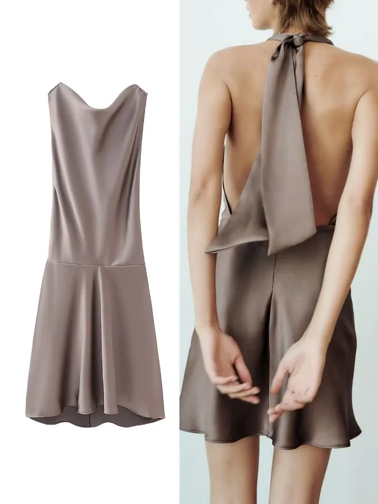 

Платье-Мини Летнее однотонное с открытой спиной и молнией на спине