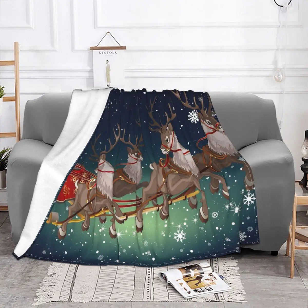 Фланелевое Одеяло с рождественскими оленями и Сантой покрывало на Рождество