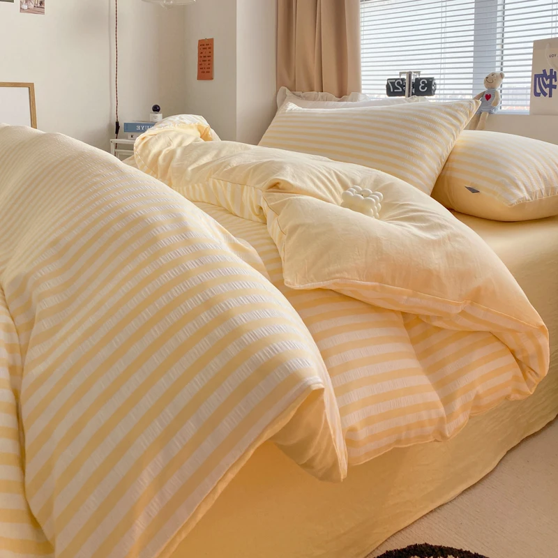 

Комплект постельного белья в стиле Ins с полосками, с пододеяльником, простыней, наволочкой, простыней, мягкое одеяло, Комплект постельного белья