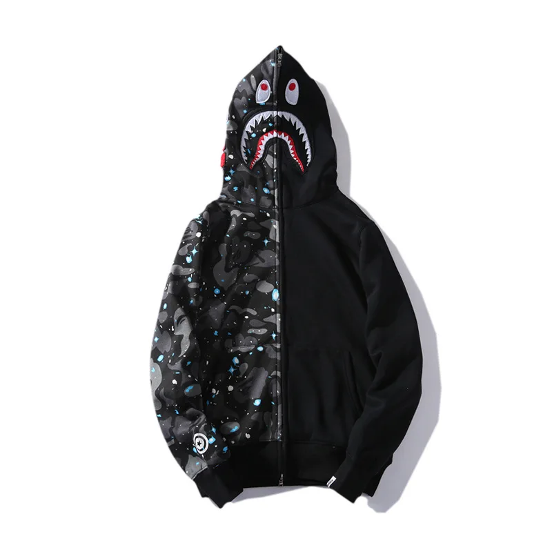 Hoodies Fall Winter Bape Shark Men Casual Patchwork Luminous Coat Harajuku Sweatshirts Clothing Jacket With Zipper |