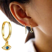 yuxintome 925 sterling silver needle blue cubic zircon demon eyes hoop earrings for women evil eye huggie punk jewelry aretes