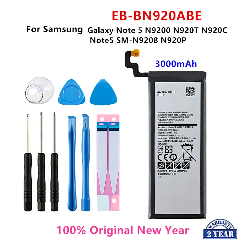 

100% Orginal EB-BN920ABE 3000mAh Battery For Samsung Galaxy Note 5 N9200 N920T N920C N920P Note5 SM-N9208 Mobile Phone +Tools