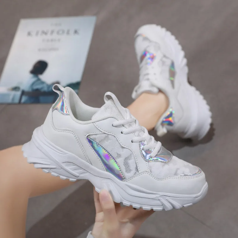 Lovely Pink Chunky Sneakers Women 2022 Thick Sole Girls Sport Running Shoes Bright White Fashion Casual Dad Shoes Women Footwear