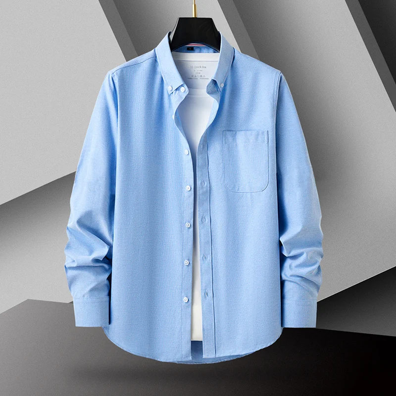 Plus Size S~6XL Oxford Shirt For Mens Long Sleeve  Casual Shirts Male Pocket  Button-Down Work Man Shirt Eurocode Clothing