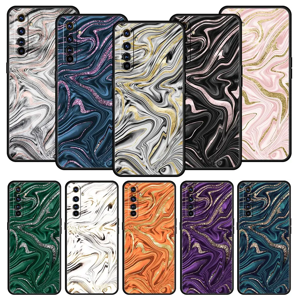 

Marble Pattern Black Gold Glitter Phone Case For OPPO Realme 9 8 7 6 GT2 Pro Plus 5G Cover C25 C21 C11 C3 8i 9i Soft Coque Funda