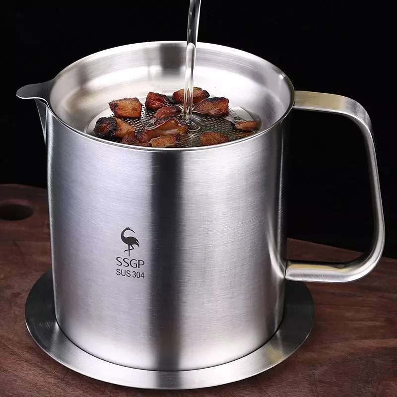 

NEW2023 Oil Bottle Container Oil Strainer Pot Oil Bottle Stainless Steel Oil Dispenser Container with Strainer Kitchen Storage T