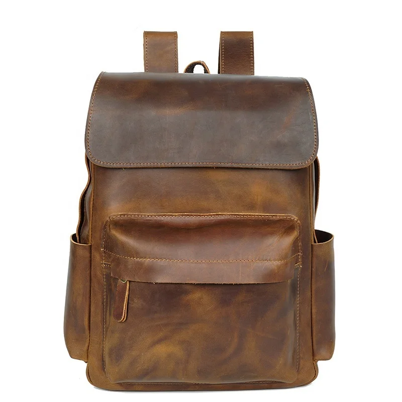 

Men's Full Grain Leather 14 inch laptop backpack school Men personalized backpack men nostalgic travel bag