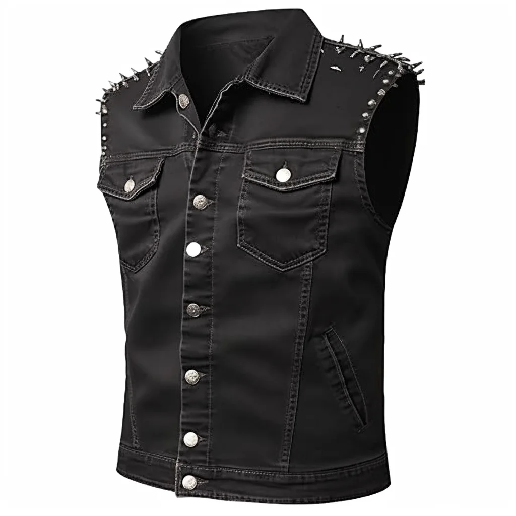 

Men's Vintage Punk Denim Vest Sleeveless Jean Jackets with Rivets