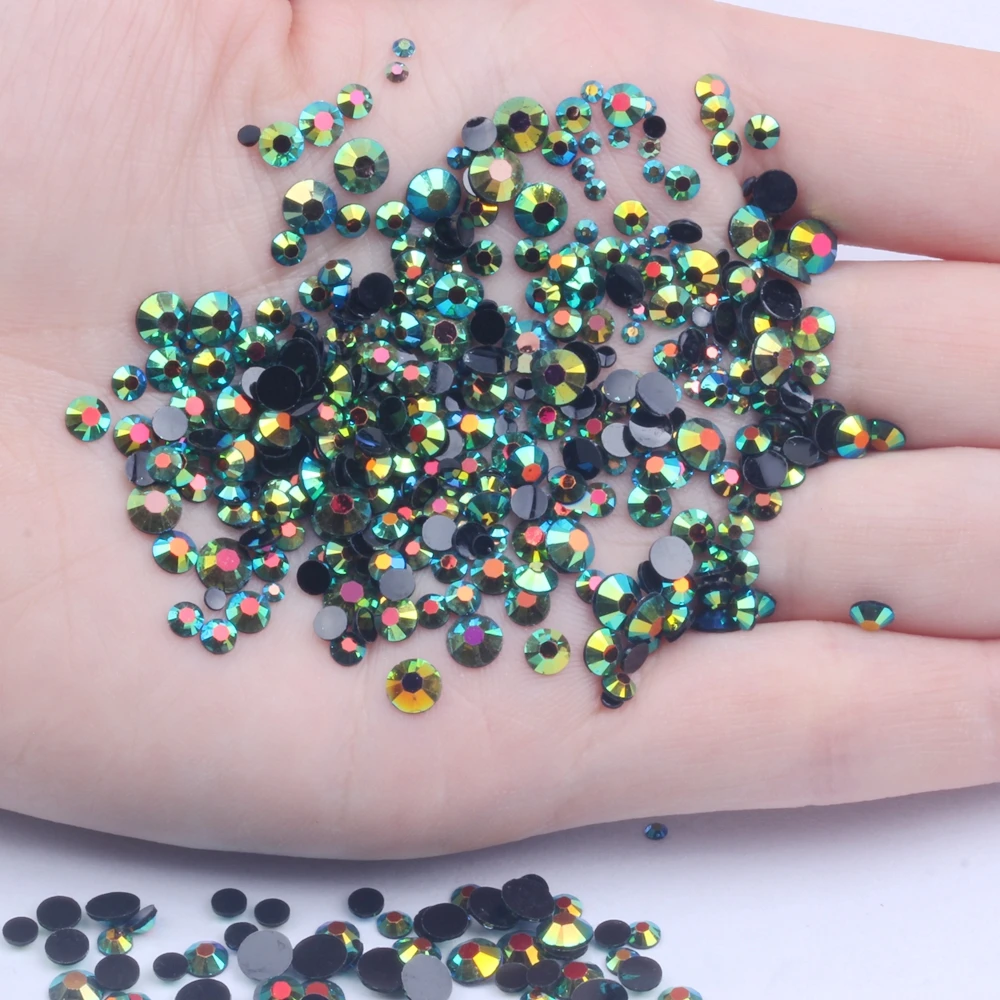 

Resin Rhinestones Olive black AB 500/1000pcs 2-6mm Round Flatback Non Hotfix Sewing Diamonds Appliques For Craft Fabric Wedding