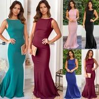 sexy cheap mermaid satin boat neck evening dresses bridesmaid formal prom pageant wedding party floor length backless