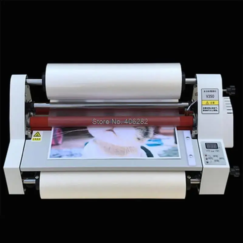 

V350 Laminator Four Rollers Hot Roll Laminating Machine Electronic Temperature Control Single,Heating Mode Sealing Width35cm