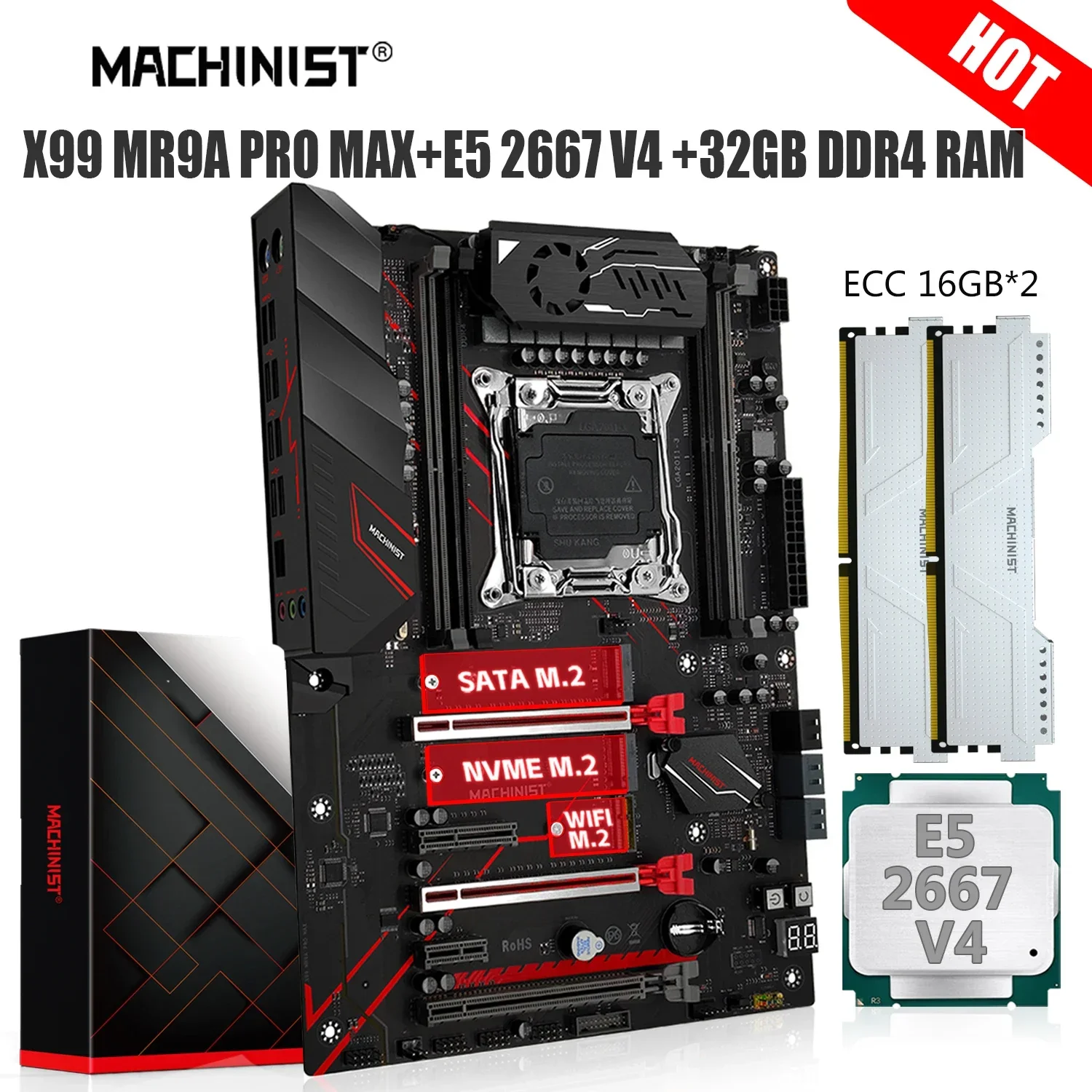 MACHINIST MR9A PRO MAX X99 Комплект материнской платы Xeon Kit E5 2667 V4 Процессор LGA 2011-3 32 ГБ = 2*16 DDR4