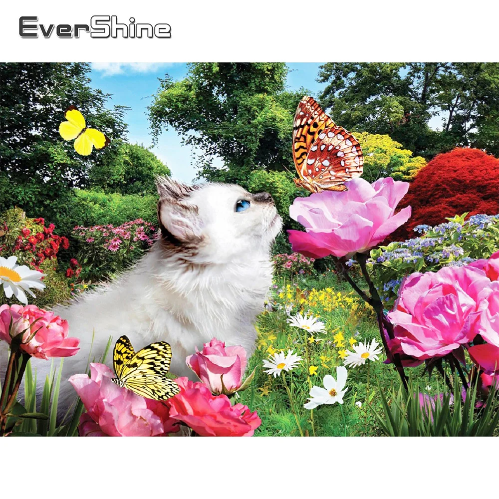 

EverShine Новое поступление Алмазная мозаика кот животное вышивка бабочка полная квадратная круглая вышивка картина цветок Декор для дома