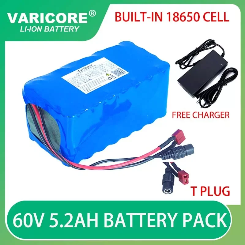 

2023New 60V 5.2Ah 16S2P 18650 Li-ion Battery Pack 67.2V 5200mAh E-bike Electric bicycle Scooter with 20A discharge BMS 1000Watt