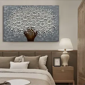 Hand-painted Oil Painting Flower Wall Art Paintings Gray And White Flower Oil Painting Modern Canvas Abstract Artwork Home Decor